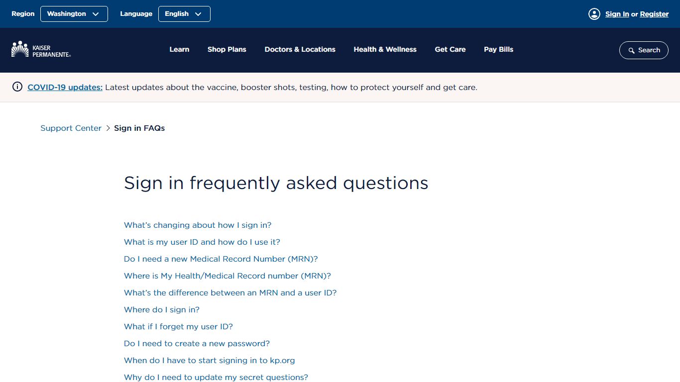 Sign In FAQs | Washington | Kaiser Permanente